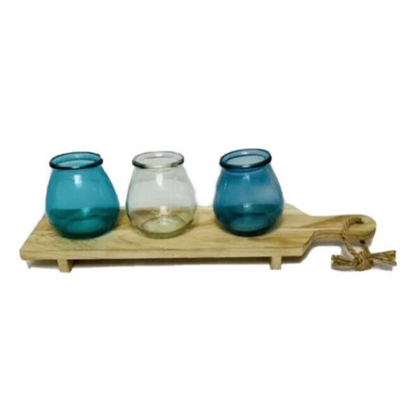 Rustic Nautical Votive Candle Holder Wooden Tray Coastal Style Home Décor Vase J - Picture 9 of 10